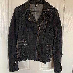 Free People Denim Moto Jacket - Dark Wash